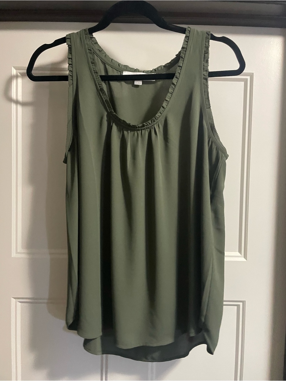 Loft Olive Green Sleeveless Ruffle-Trim Tank Top